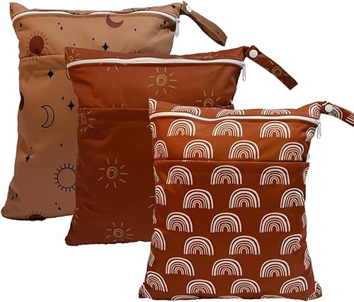 Miniatura 7 de Bolsa para pañales de tela, 2 bolsas impermeables y reutilizables con bolsillos con cremallera, lavable, reutilizable para viajes, playa, piscina,