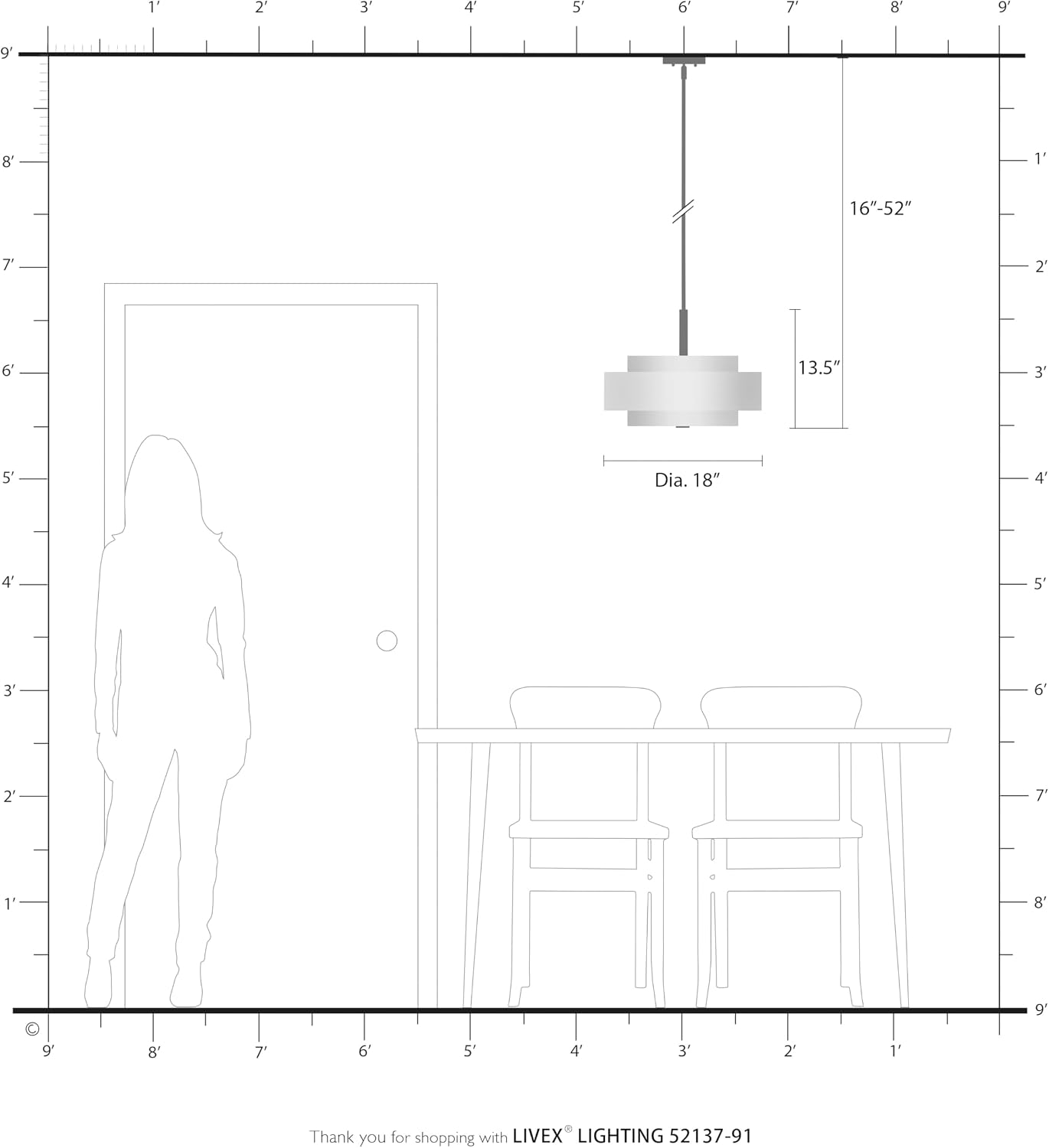 Livex Lighting 52137-91 Transitional Four Light Pendant from Meridian Collection in Pwt, Nckl, B/S, Slvr. Finish, Brushed Nickel