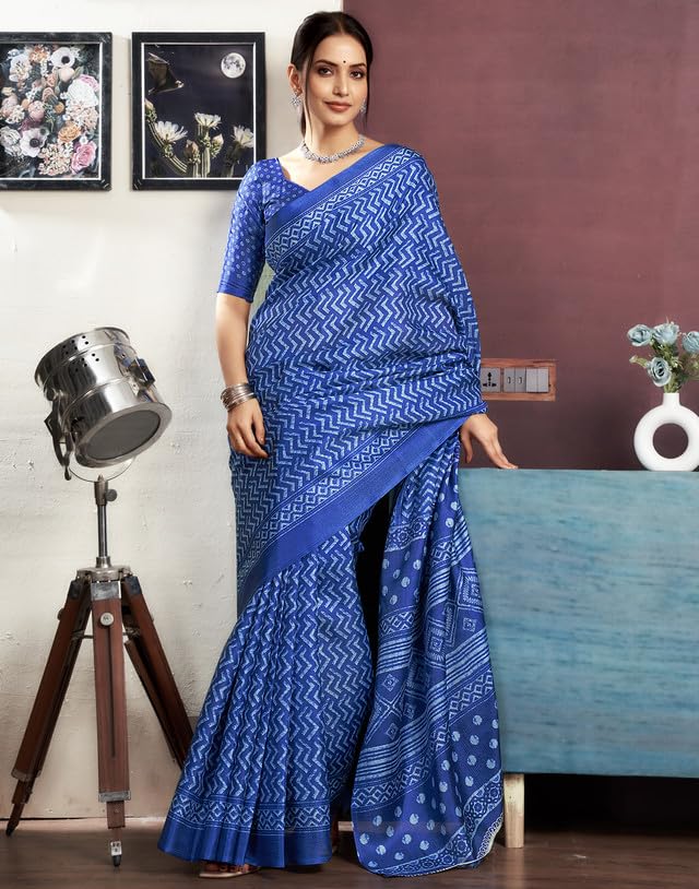 Image of SIRIL Women's Bagalpuri Silk Saree | Varli Printed Saree With Unstitched Blouse Piece