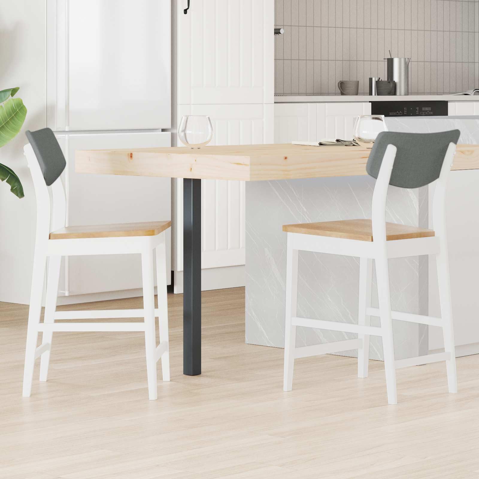 Esszimmerstühle 2er Set Weiß 48 x 49 x 95 cm Massives Gummiholz | Ergonomisch geformter Sitz, quadratische Beine, pflegeleicht mit feuchtem Tuch, nur für Innenräume