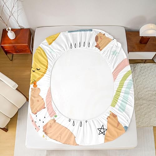 Miniatura 6 de Erosebridal Capybara - Juego de sábanas tamaño matrimonial, juego de sábanas de arcoíris para niñas, decoración de roedor, kawaii, para amantes de