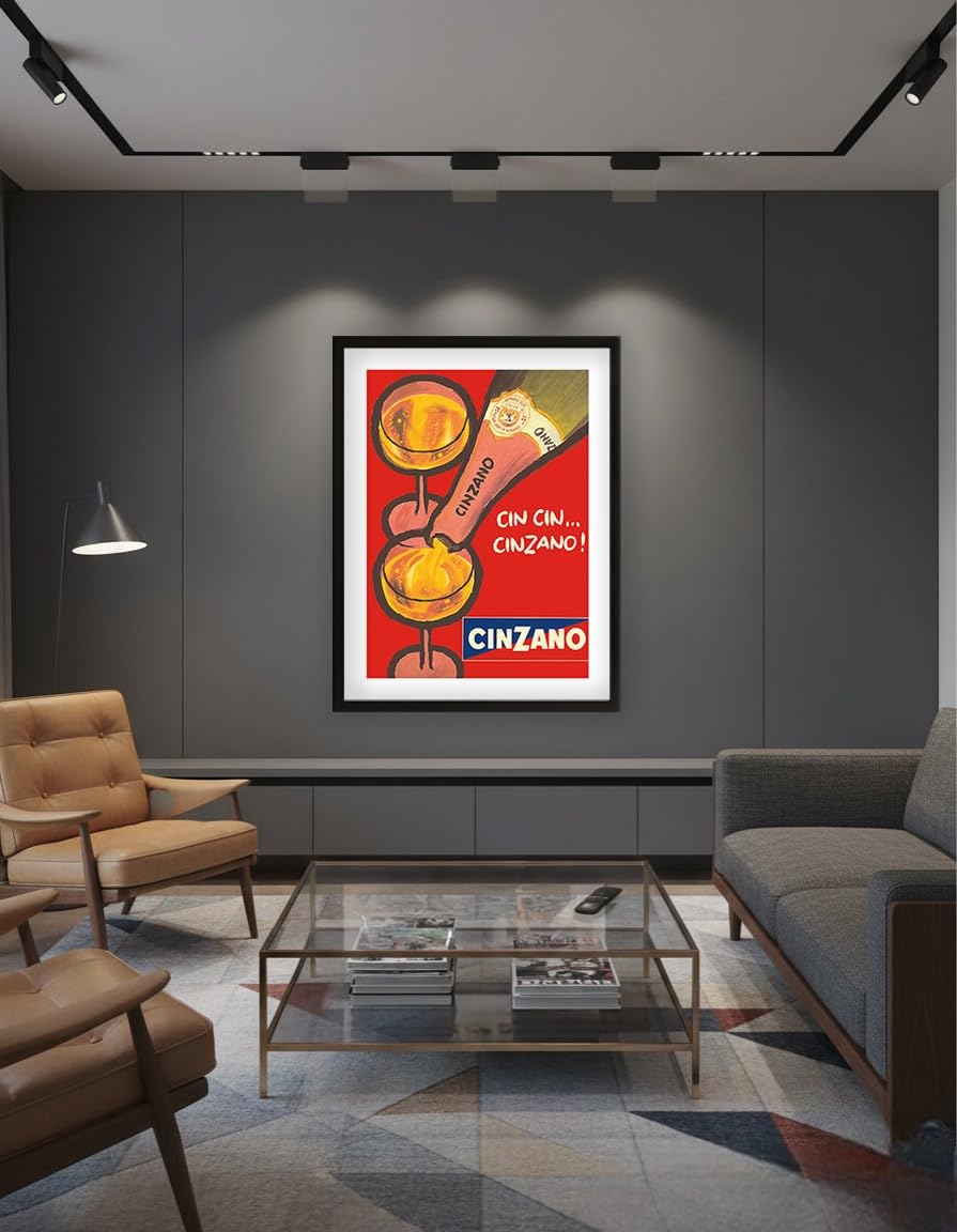 Cin Cin Cinzano - Asti Spumante - włoskie wino musujące - plakat reklamowy vintage ok. 1970-20 x 30 cm vintage drewniany znak artystyczny