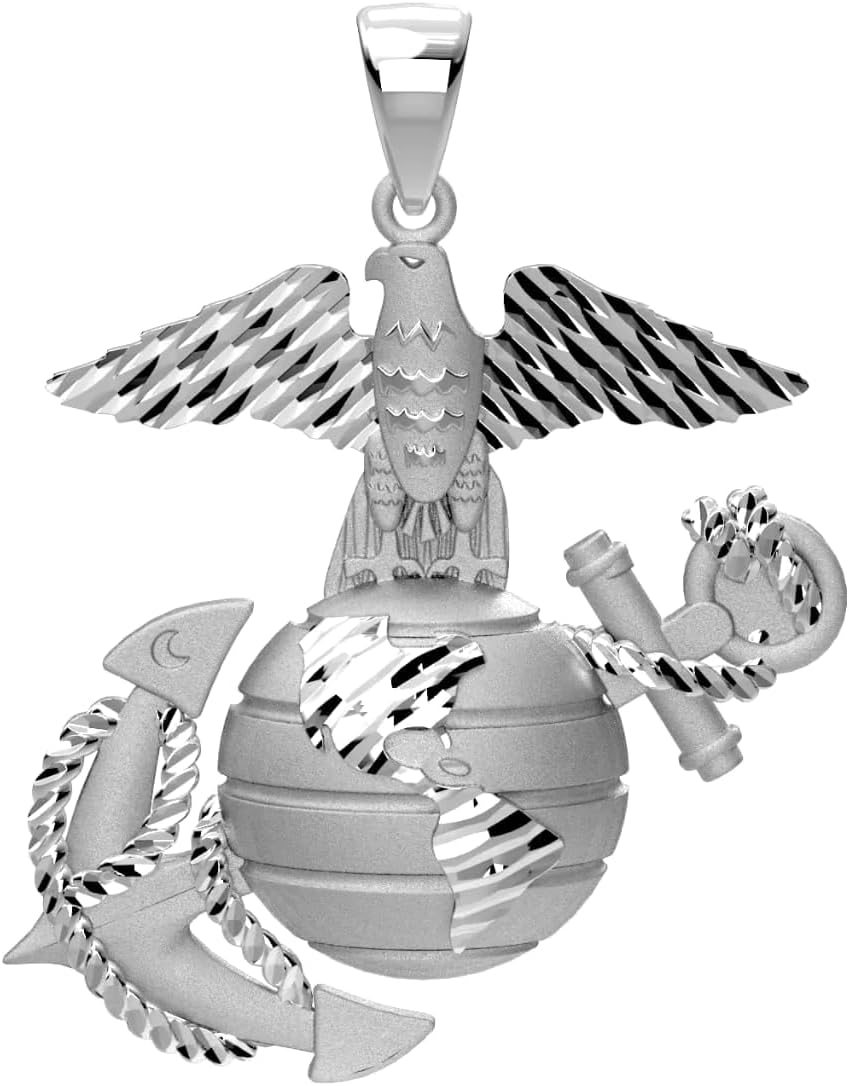 XLarge 925 Sterling Silver, 10k or 14k Yellow Gold US Marine Corps Eagle, Anchor & Globe Pendant 0.925 Sterling Silver