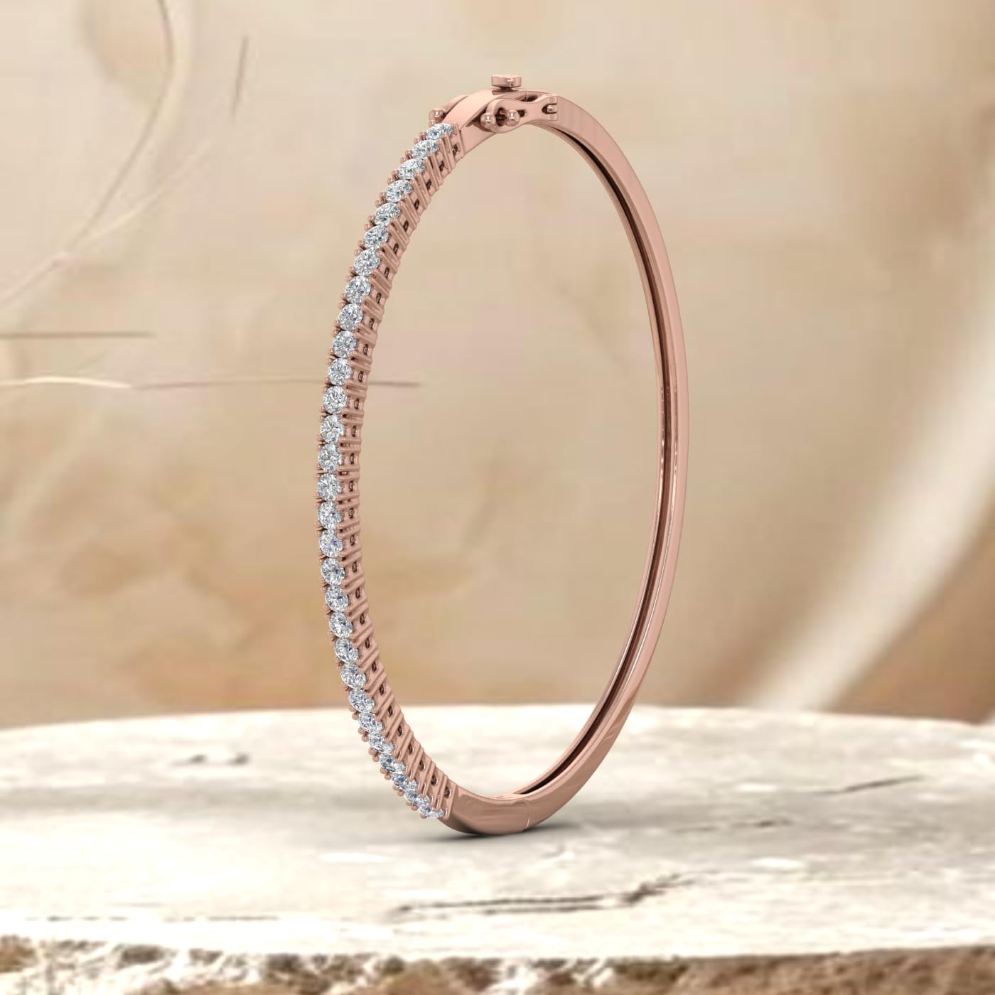1.50 Carat Round-Cut Natural Diamond Tennis Bangle Bracelet in 10K Gold for Women Featuring 4-Prong-Set Design