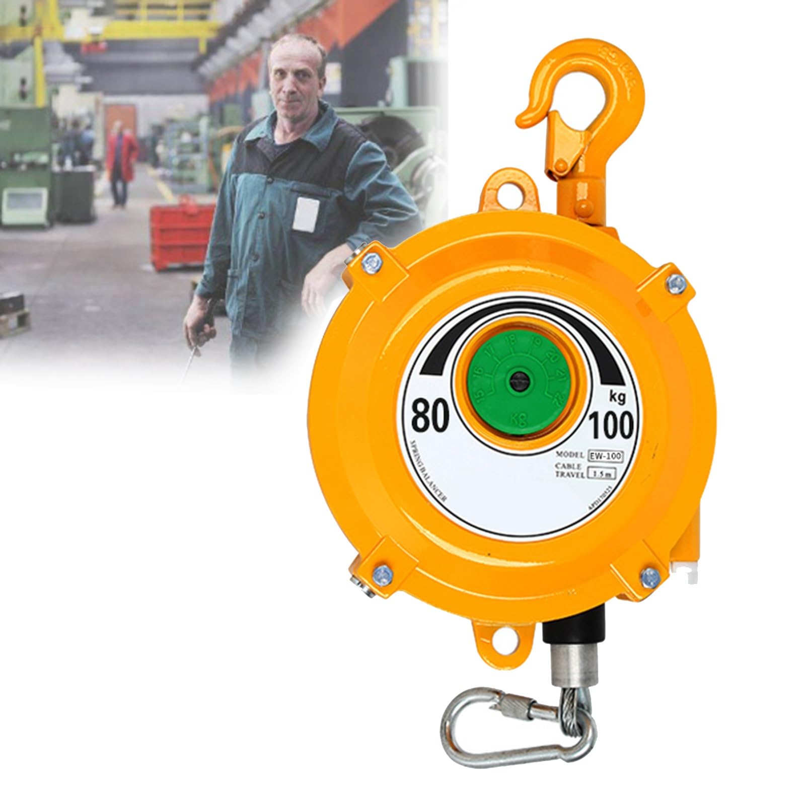 UZAMIRLEX Spring Balancer, Retractable Spring Balancer 1.5m Wire Rope Hook Load Range 1-200kg For Automotive Workshop(80-100kg)