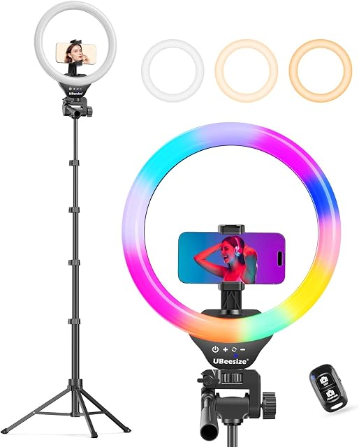 UBeesize 12’’ RGB Selfie Ring Light with 62’’ Tripod Stand for Video Recording&Live Streaming(YouTube, Instagram, TIK Tok), Compatible with Phones, Cameras and Webcams