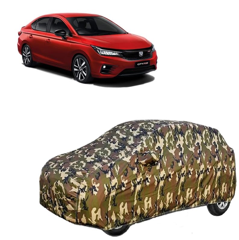 CELSA Car Body Cover for New Honda City (Side Mirror Pockets) (2020-2023 Models) (Army Print)