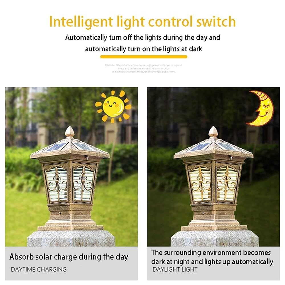 Traditionelle Solar-Sockelleuchten for den Außenbereich, Retro-Glas, for Gartenlandschaft, Säulenlaterne, Terrassensäulenlampe(Bronze)