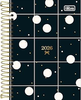 Tilibra - Agenda Espiral Diária 12,9 x 18,7 cm West Village 2026 - Fundo Preto Quadriculado
