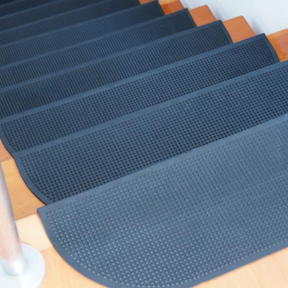 Rubber-Cal "Grip Tight Rubber Step Mat - 10.25" x 29.875" inches - Black Stair Tread Runners - 6pk
