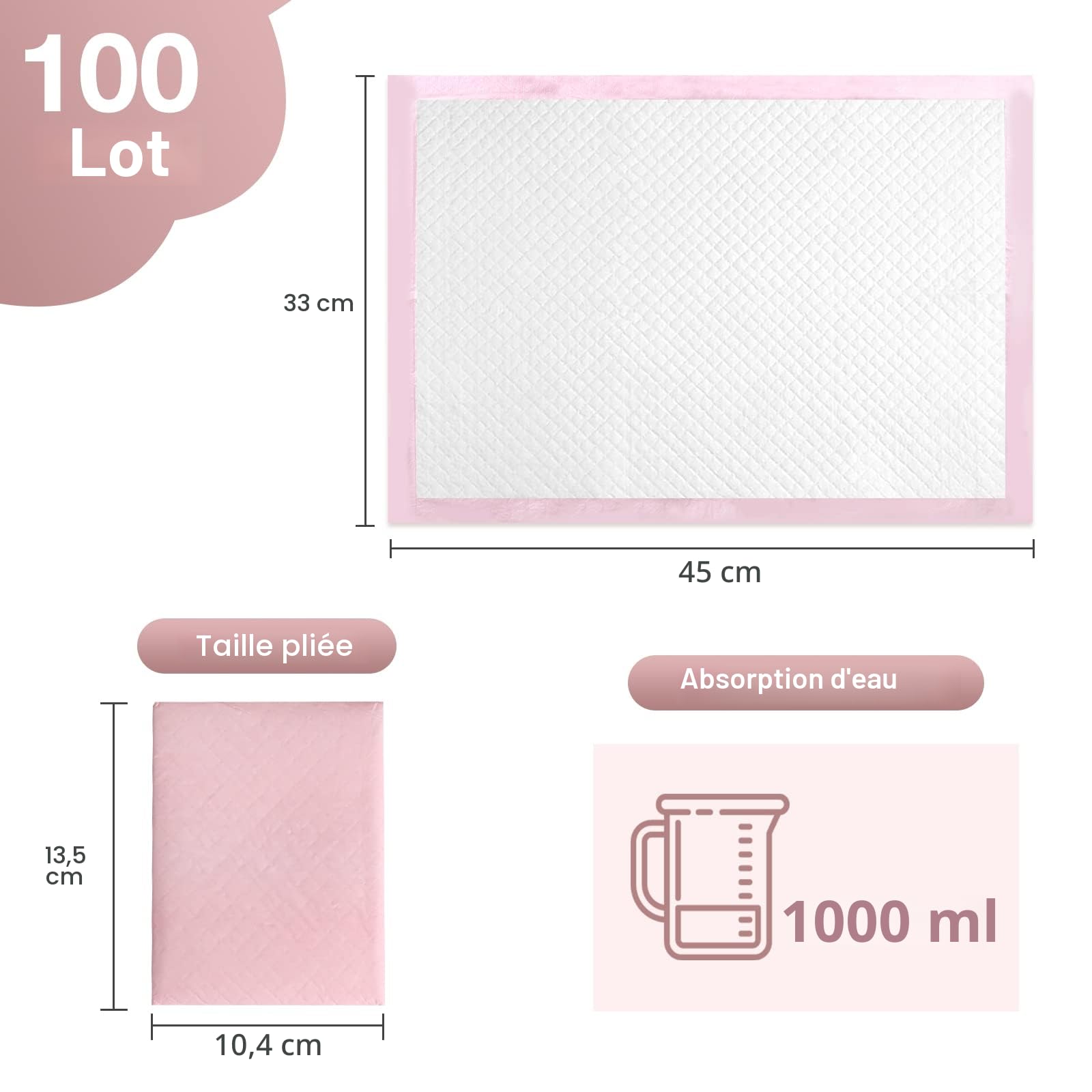 Lot de 100 Matelas à Langer Jetables pour Bébé Incontinence, Ultra Doux, Super Absorbant, 33 x 45,7 cm