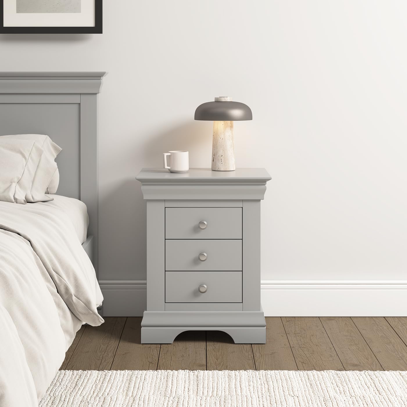 Bordeaux Seconique 3 Drawer Pebble Grey Bedside Table