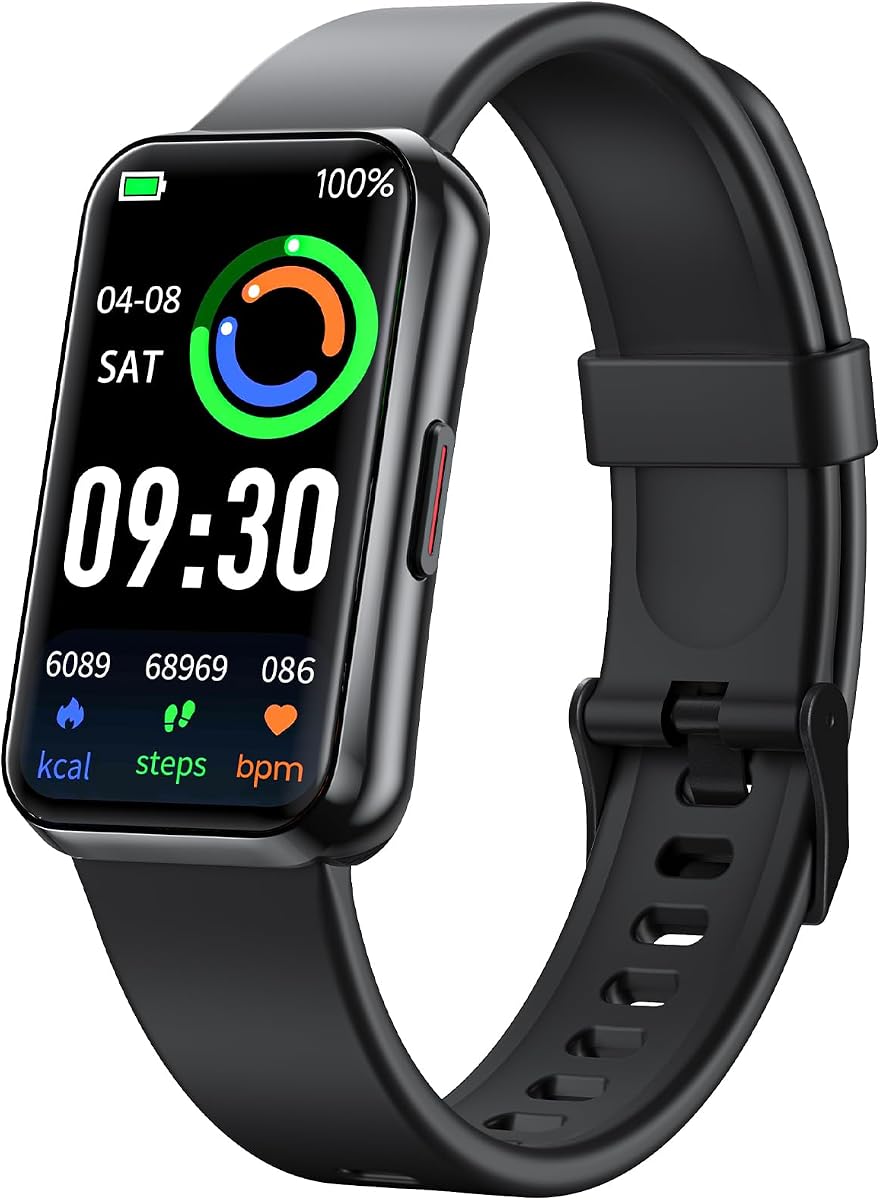 Rastreador de actividad física con monitor de frecuencia cardíaca y oxígeno en sangre 24 horas al día, 7 días a la semana, reloj inteligente con pantalla a color OLED de 1,47", rastreador de actividad impermeable con contador de pasos de sueño y notificaciones inteligentes para hombres y mujeres