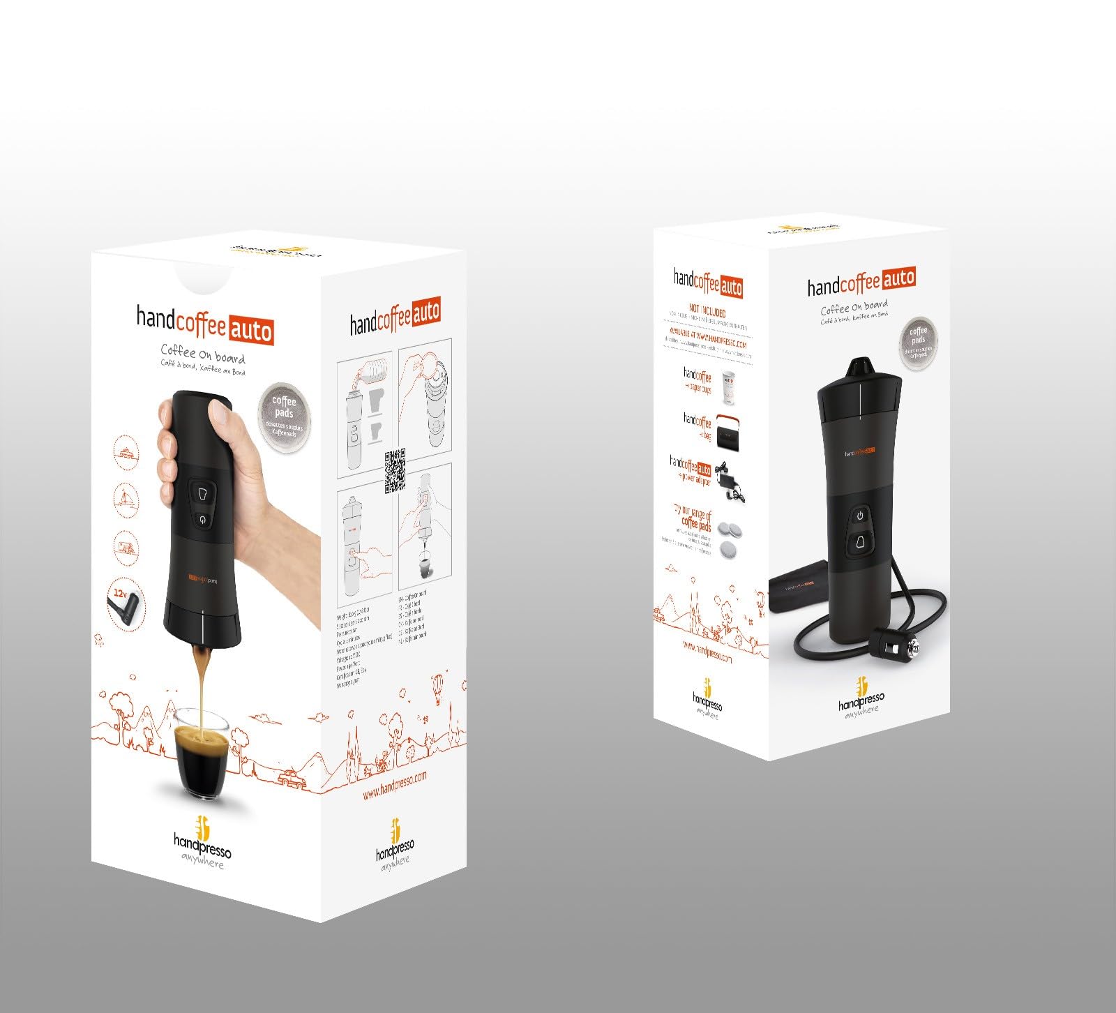 Handpresso – Caffettiere portatile 12V Handcoffee Auto 21000, macchina per caffè portatile a cialde Senseo per auto 12V. Caffettiere Senseo accendisigari per il viaggio, camper