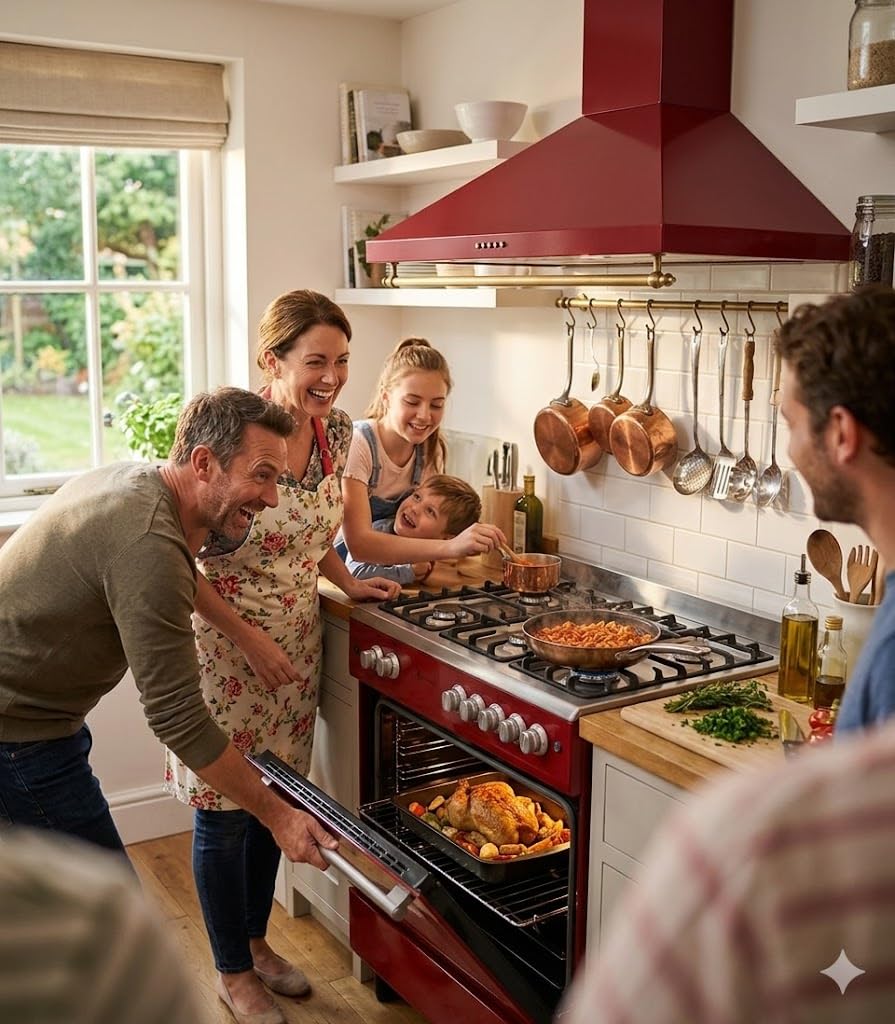 SOLTHERMIC F9L50G2 COCINA ROJA ESTILO RETRO / 5 FUEGOS Y HORNO PANORAMICO/GAS BUTANO Y GAS CIUDAD/ENTREGA A DOMICILIO Y RETIRADA DEL USADO GRATIS/ALTA GAMA