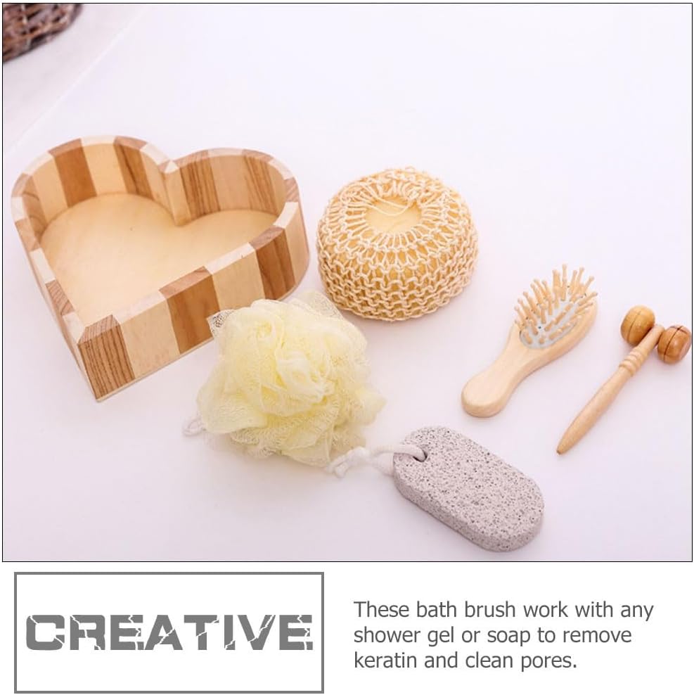 Artibetter Heart Shaped Wood Bucket Bath Set, Bath Ball & Massage Scrubber