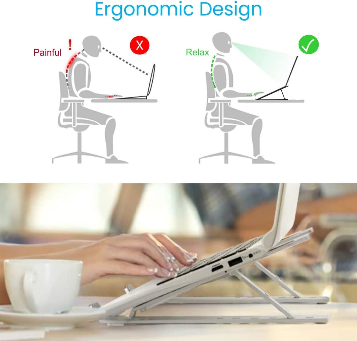 Portronics My Buddy K Foldable Height Adjustable Metal Frame Laptop Stand, Ergonomic, OverHeating Protection for Laptops, All Laptops & MacBooks (Silver)