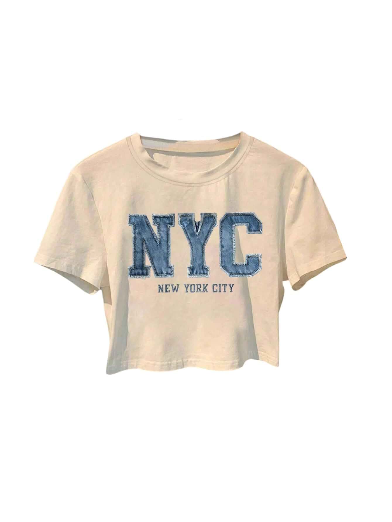 SOLY HUX Women's Letter Print Graphic Tees Short Sleeve Crew Neck T Shirt Slim Fitted Summer Crop Tops Short Sleeve