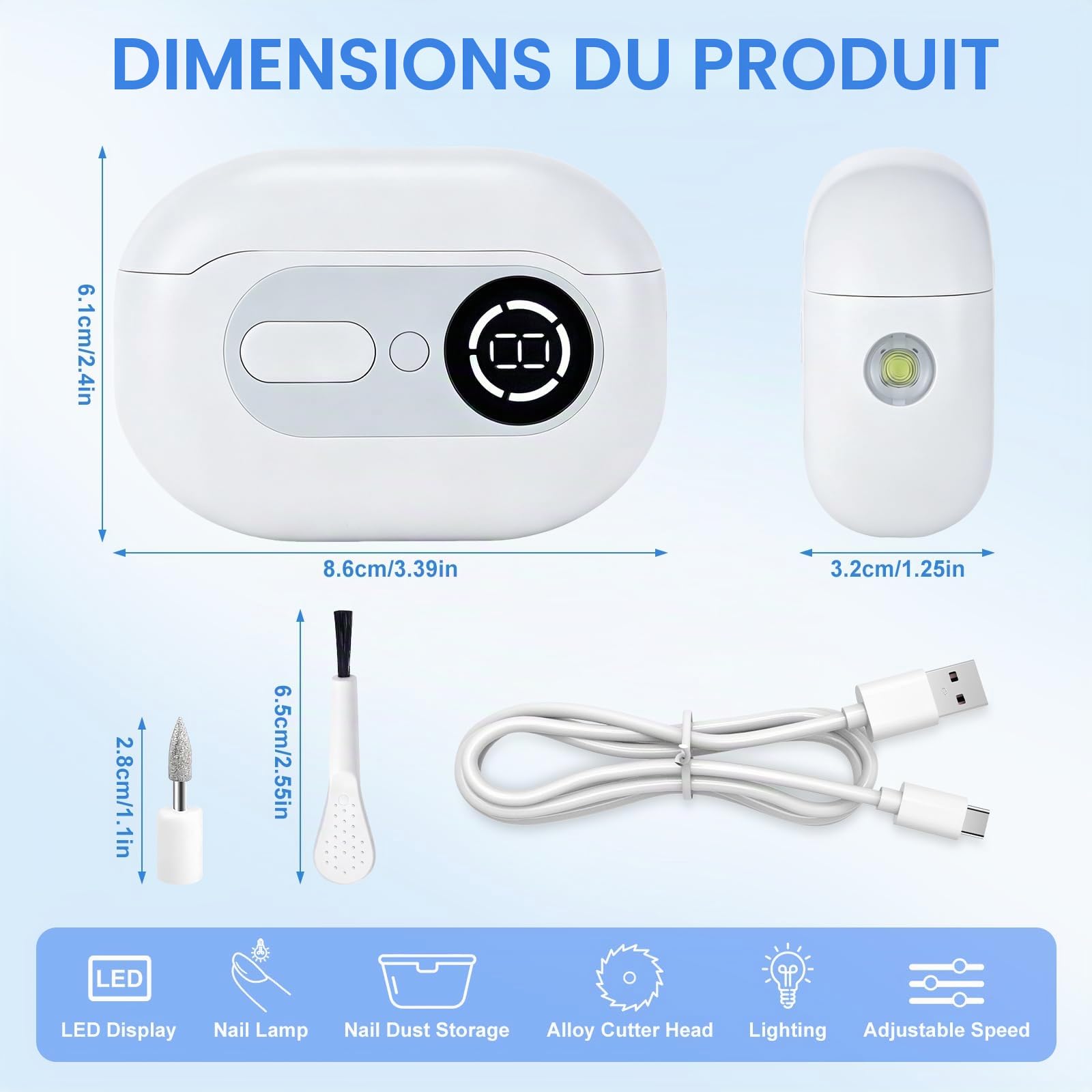 4 En 1 Coupe Ongle Electrique,Coupe-Ongles Automatique,Faible Bruit | avec Lumière LED,2 Têtes de Broyage,Chargement USB,Coupe Ongle Lime Électrique,pour Bébés,Adultes,Personnes Âgées
