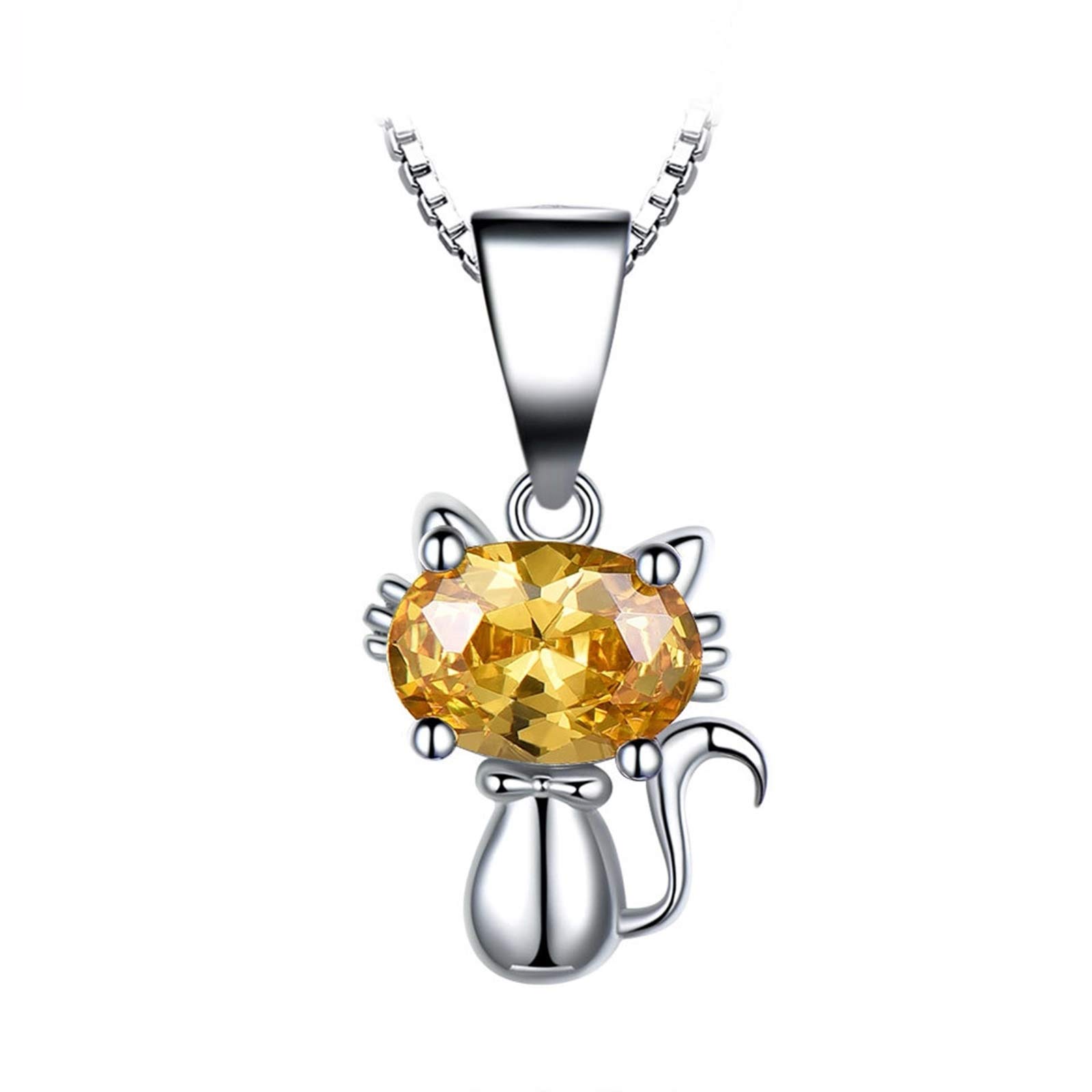 Collier chat mignon en citrine jaune et argent. Style délicat - 7