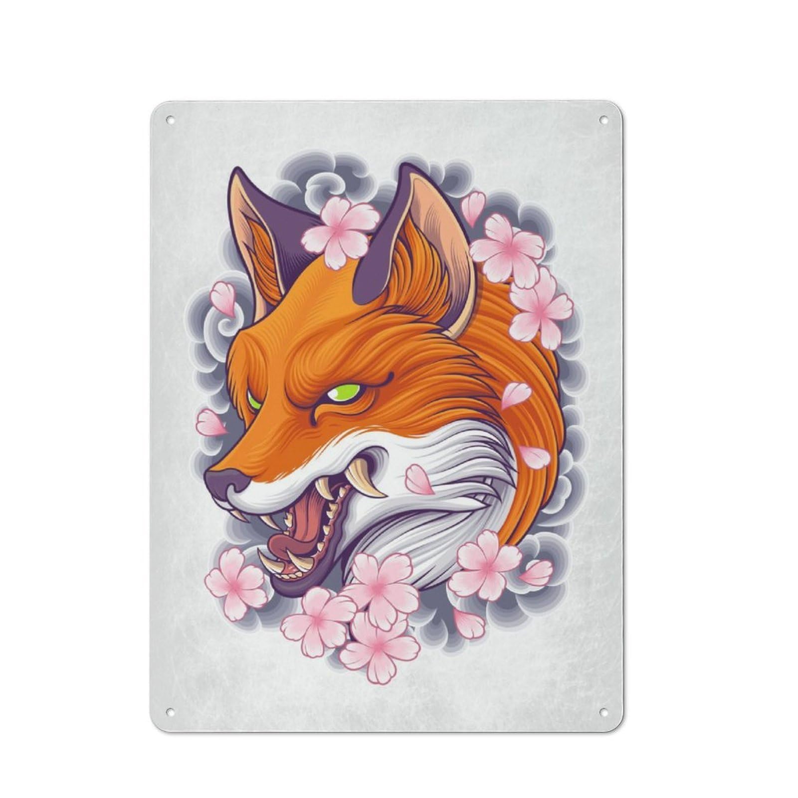 Shop Front Style Fox Japan Cafe Metal Sign 40x30cm, Bistro Wall Plaque for Tea Room, Shop Wall Or Breakfast Area