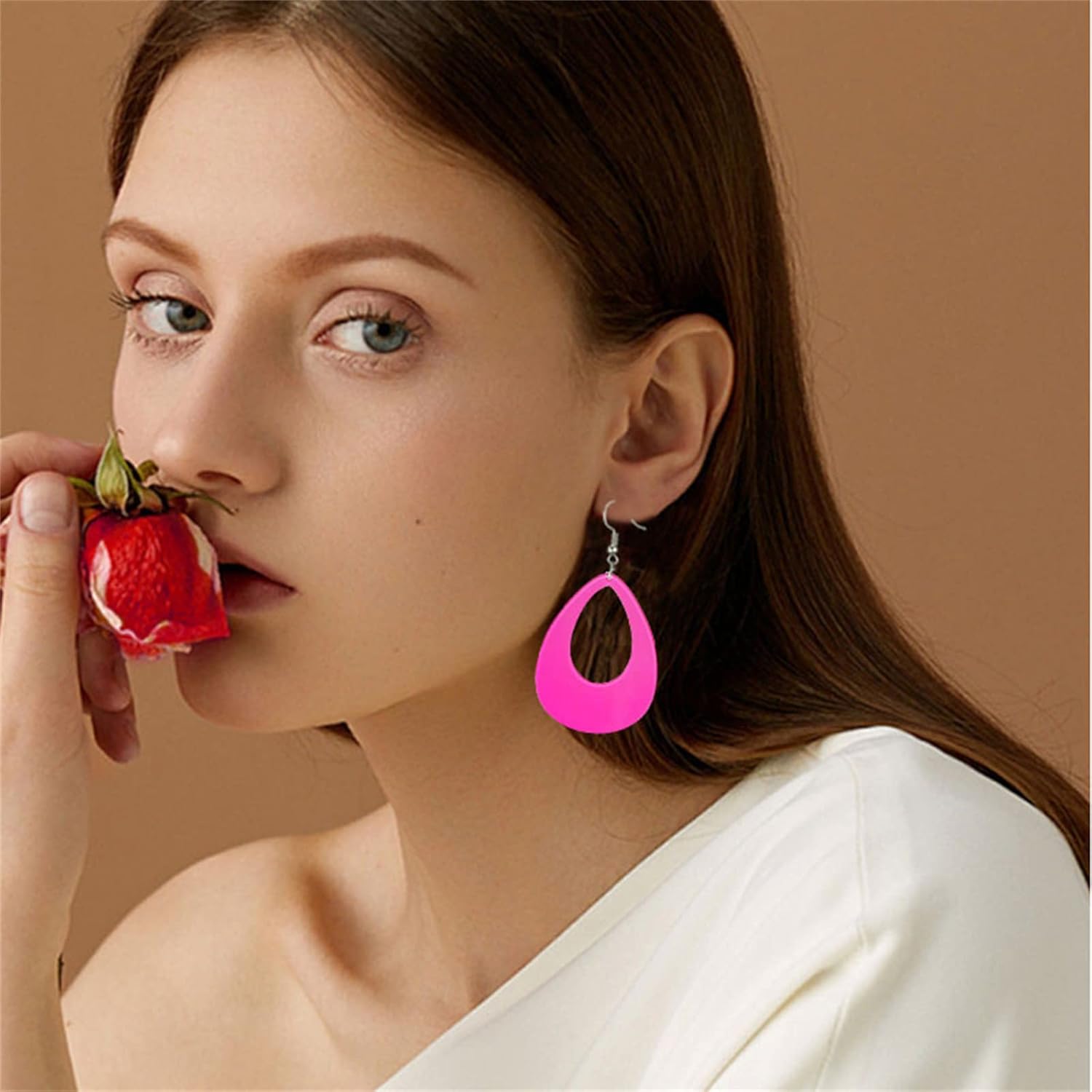 Oval Neon Earrings for Women Unique Retro Acrylic Lightweight 70s 80s 90s Teardrop Hollow Dangle Drop Statement Earrings 1980's Halloween Outfit Party Costume Accessories - Image 3