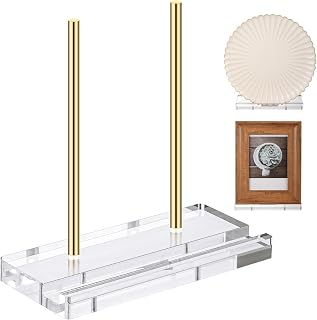 Tabletop Acrylic Display Stand Clear Easel Acrylic Book Display Holder Artwork Storage Rack for Picture Plate Frame Albums Record Magazine Tablet Canvas Board(Gold,7.8 x 3.5 x 7.8 Inch)