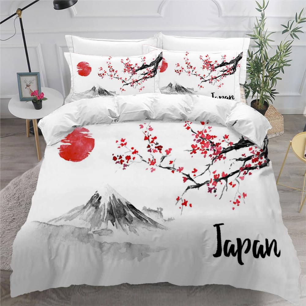 Housse De Couette 220X240 Fleurs De Cerisier Parure De Lit 2 Personnes Microfibre À 3D Imprimé