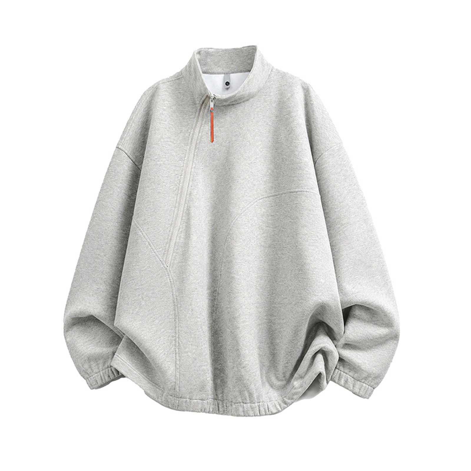 Générique Sweat‑Shirt Homme Col Montant à Fermeture Diagonale, Sweat Oversize Manches Longues, Pull Décontracté Coupe Large, Haut Casual pour Automne Hiver