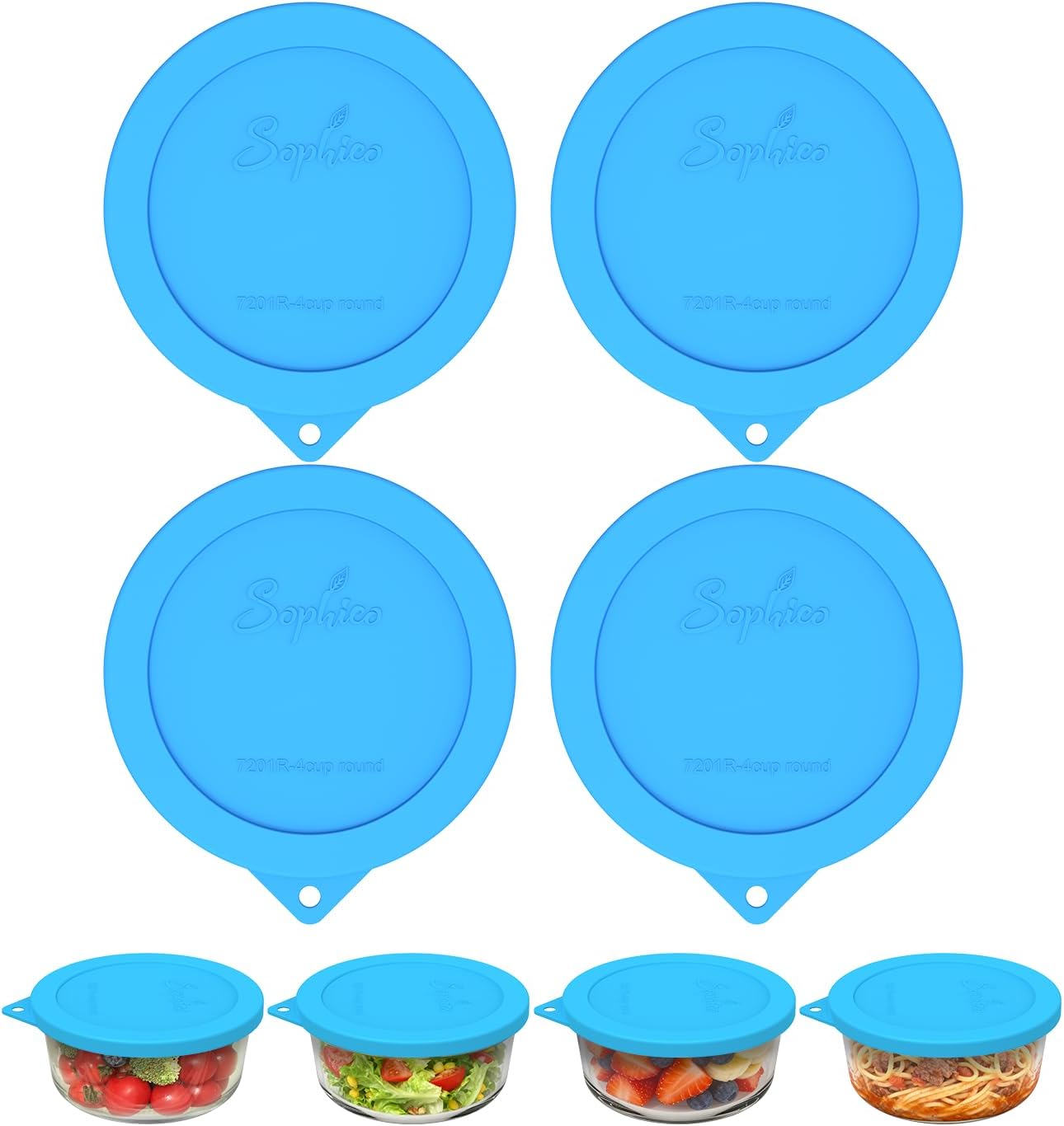 Silicone Storage Lids Cover Replacement for Pyrex Freshlock and SNAPWARE 4CUP(7201R), Round Glass Bowls Containers Set, Airtight Lids, 4 Pack
