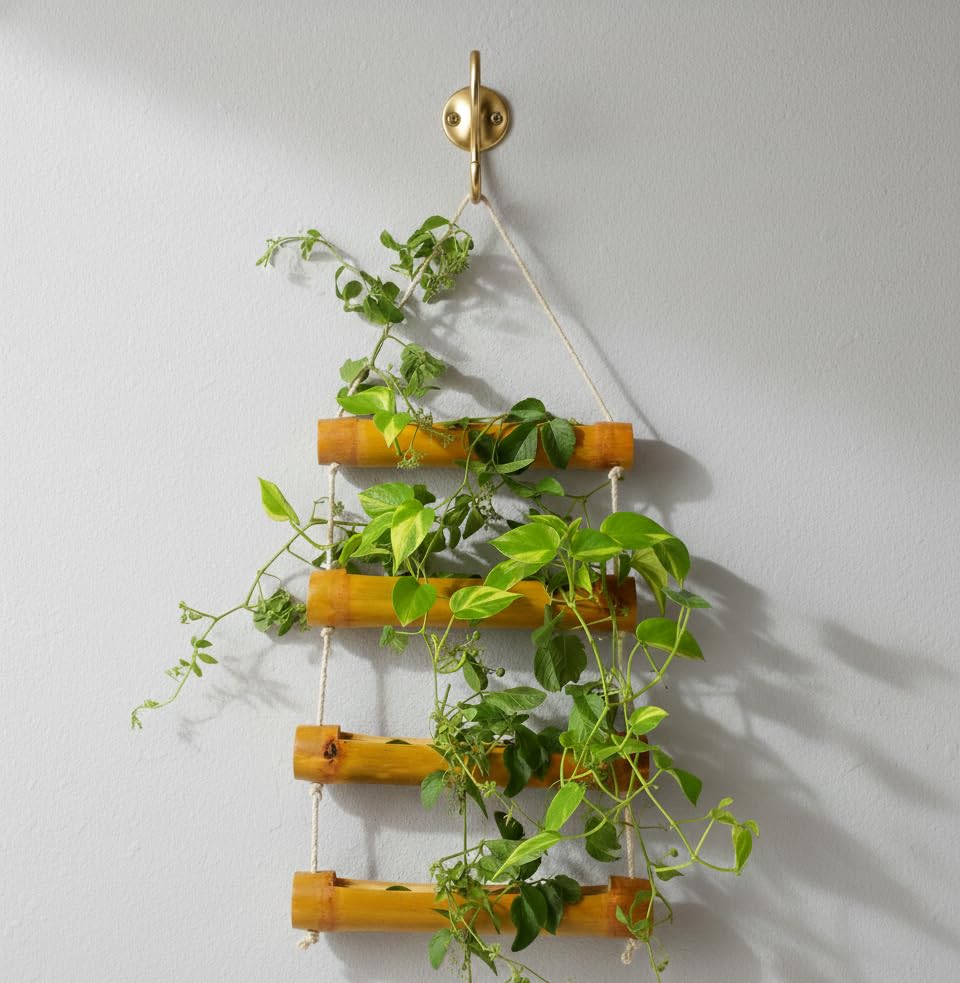 Image of Bamboo Handamade Planter Basket Wall Hanging Bamboo Planter for Plants Perfect for Home & Garden Decor