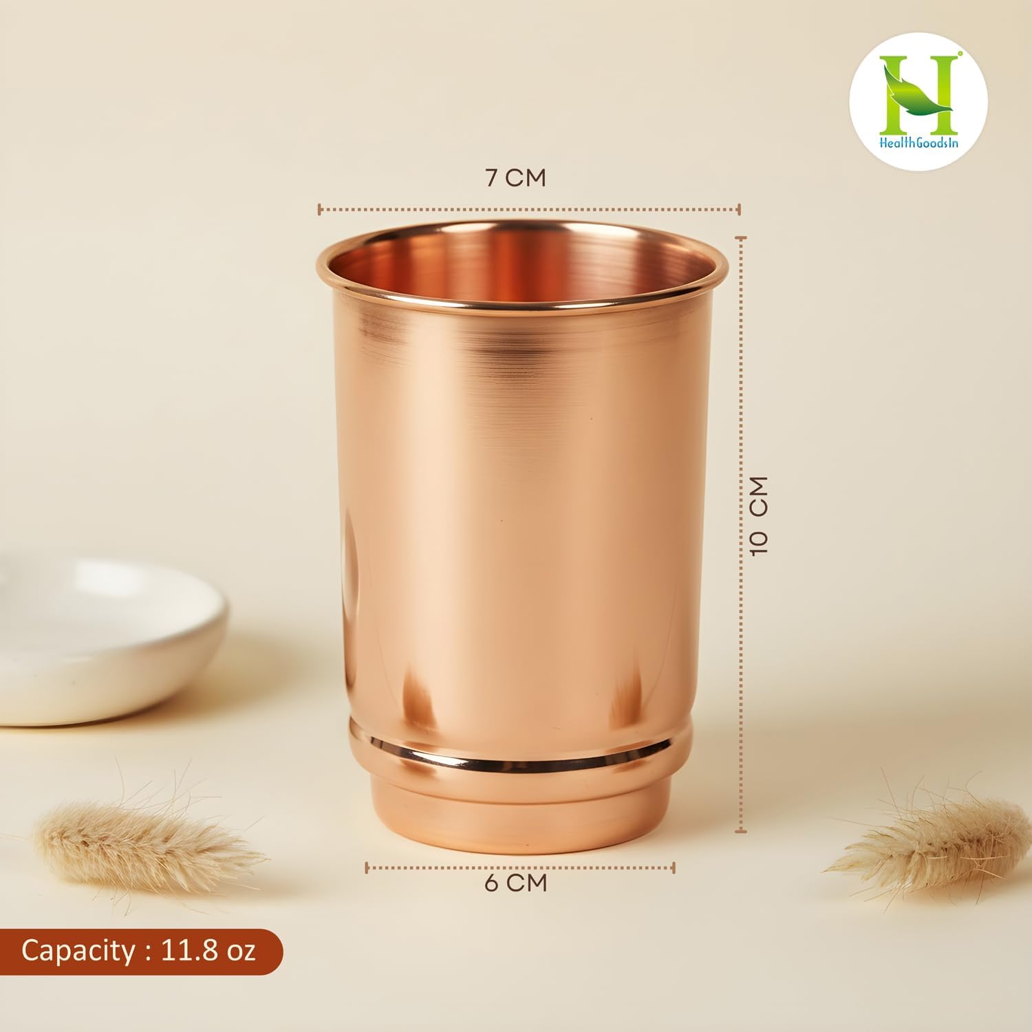 HealthGoodsIn Copper Tumbler Set of 2 - Pure Copper Drinking Tumbler for Water, Ayurvedic Copper Tumbler for Daily Use, Glossy Finish, 11.83 oz (350 mL) image 5