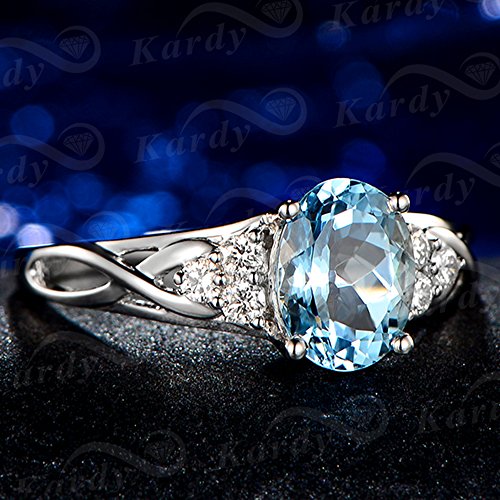 Simple Design Fashion Genuine Natural Sky Blue Gemstone Aquamarine for Women Promise Wedding Engagement 14K White Gold Band Ring Set4