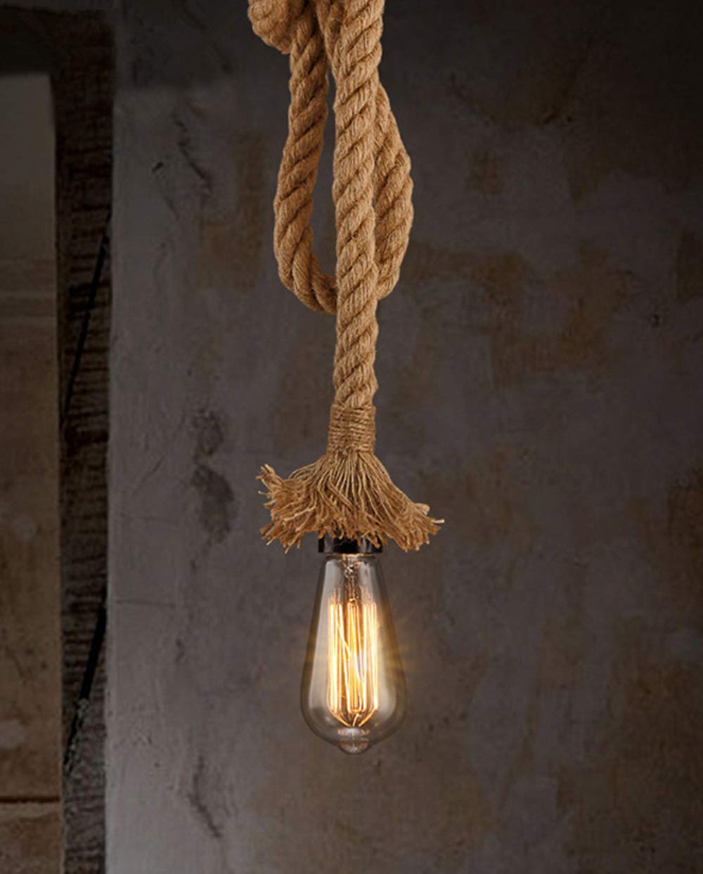 Lámpara colgante E27 de cuerda de cáñamo estilo loft industrial para techo con bombilla Edison