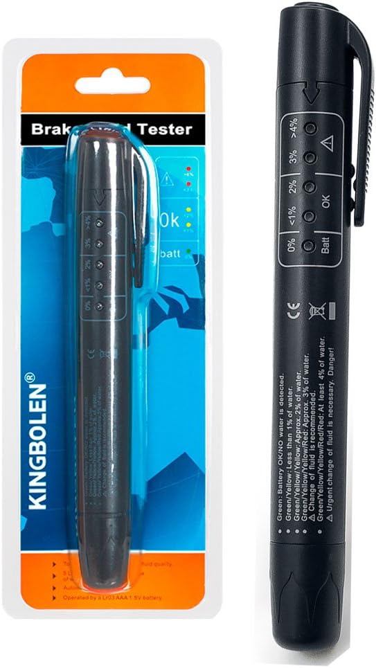 Kingbolen Brake Fluid Tester Automotive Tools Diagnostic Testing Tool Auto Brakes Calibrated For DOT3 DOT4 DOT5 with 5 LED Indicator