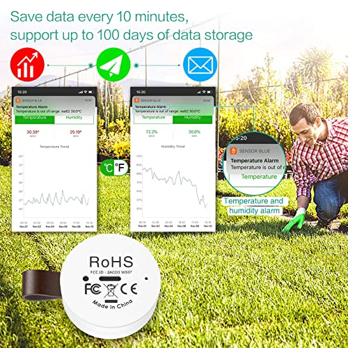 ORIA Bluetooth Thermometer Hygrometer, 2pcs Mini Vochtigheids Temperatuursensor met Gegevensexport en Waarschuwingen, voor iOS Android, Slimme Realtime Records voor Huis, Wijnsigaar, Woonkamer - Afbeelding 5