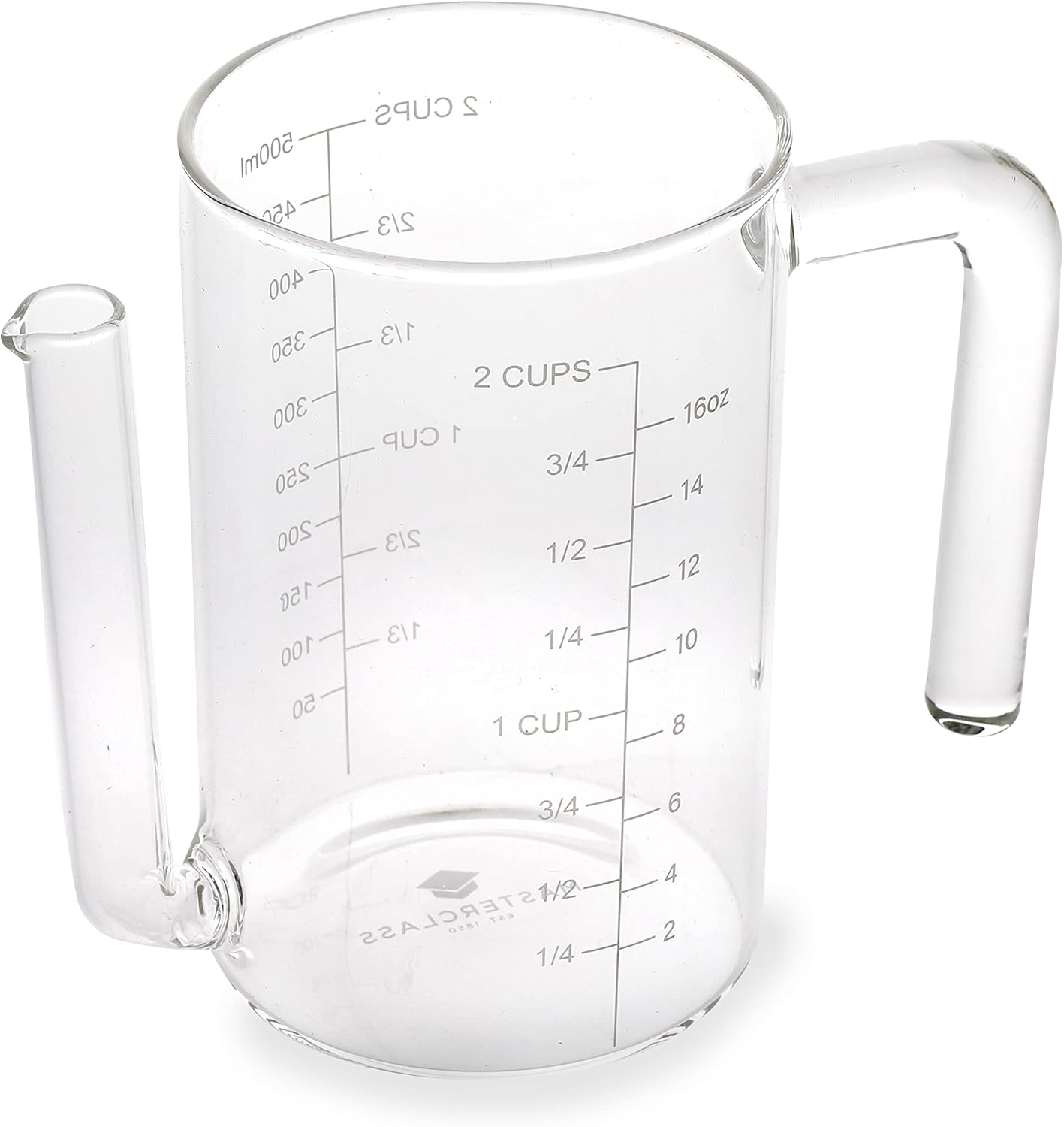 MasterClass Glass Gravy/Fat Separator Jug, 450ml / 2 cups / 16 fl oz capacity, 7.9 x 14.5 x 12.5 cm