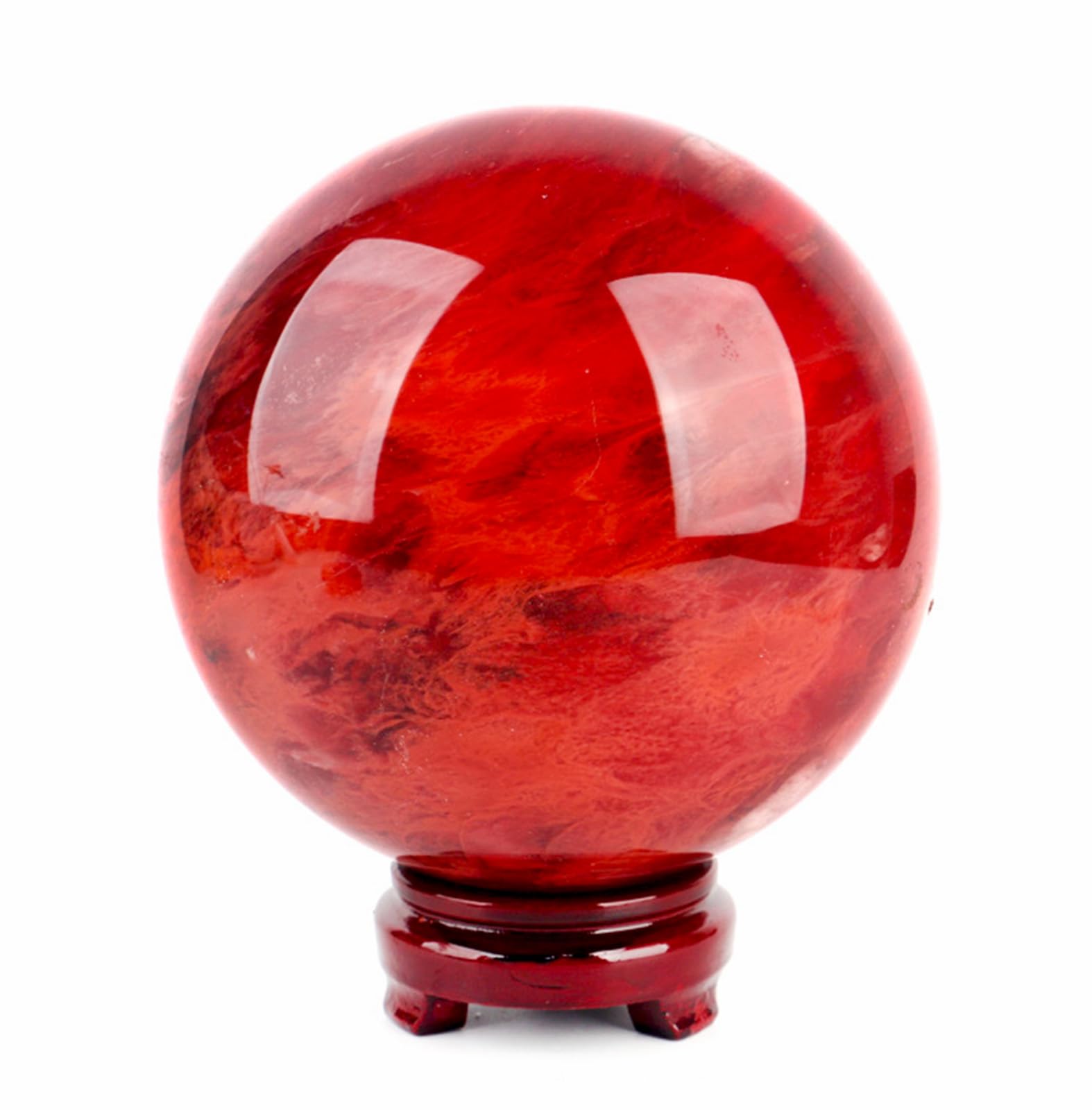 SSOPTMCB Red Crystal Ball with Stand, Melting Quartz Polished Divination,Feng Shui Wealth Stone,Fortune Gemstone Sphere for,Home Decoration,16cm/6.3in Gemstone Stone