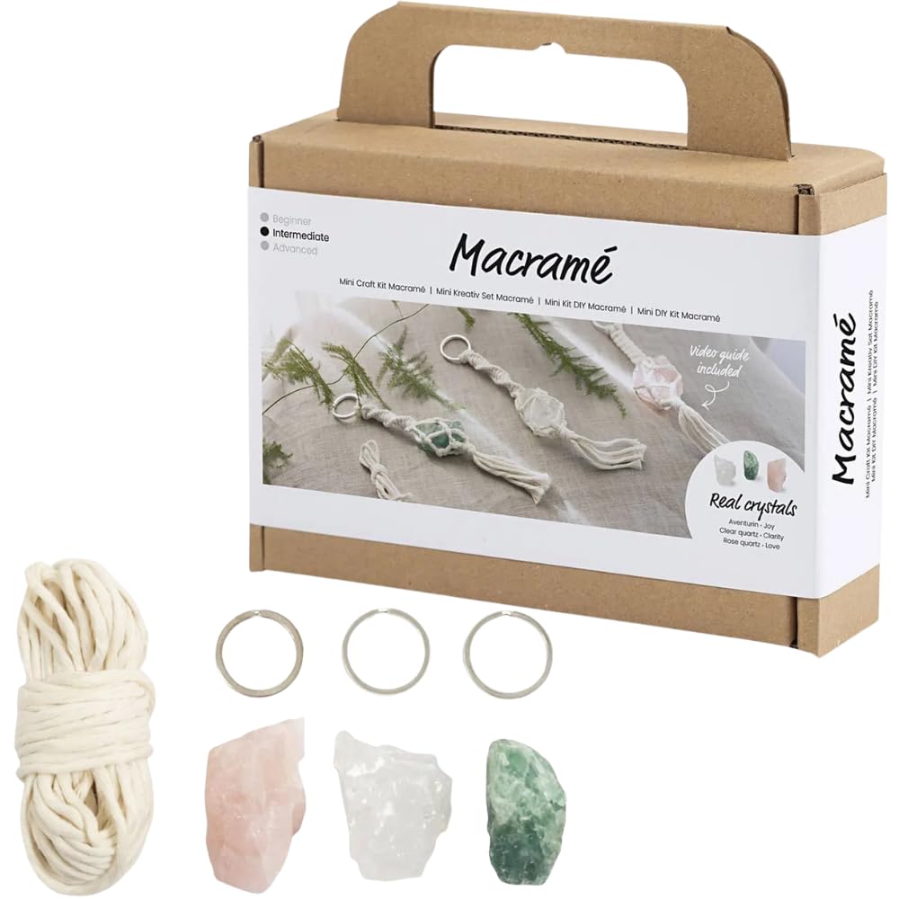 Crafty Capers Crystals & Macrame Keyrings | Makes 3 | Mindfulness & Wellbeing Craft Kit