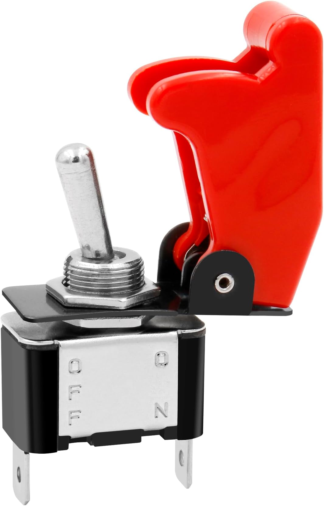 Heschen Metal Toggle Switch Flick Flip, 12V 20A, SPST, ON/OFF 2 Positon, 2 Pin, with Waterproof Cap (Red Cap)