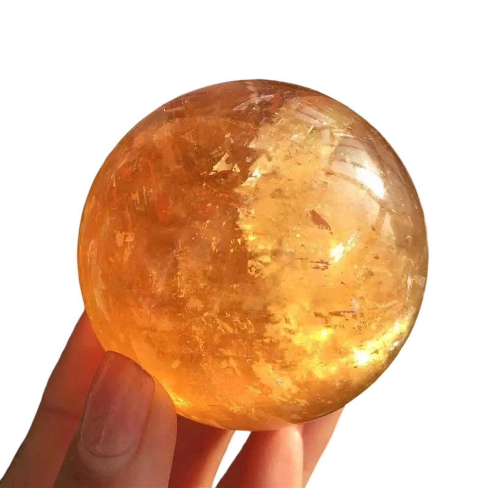 HAOYUNS Beautiful Natural Citrine Calcite Quartz Crystal Sphere Gemstone for Home and Office Decoration(50-55mm)
