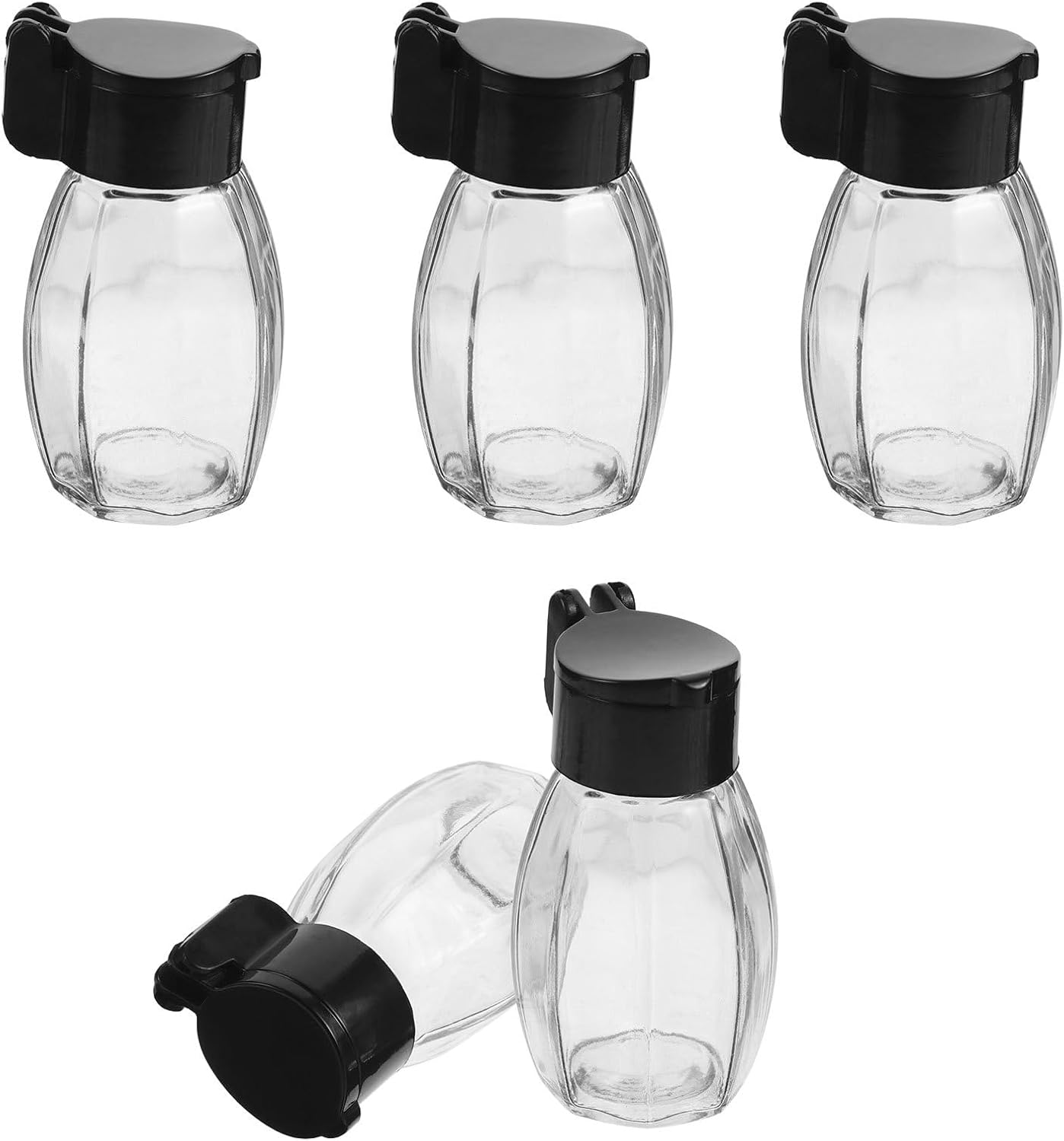 Glass Spice Jars Set 5pcs with Black Lids, Small Glass Spice Shakers for Kitchen Seasoning and Food Storage