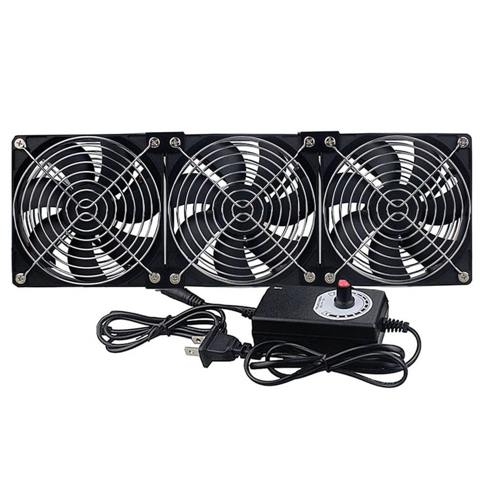 Lot di 3 ventole PC da 120 mm 12 V con presa di alimentazione e regolatore di velocità continuo da 12 V potente per computer, laptop, server, PC da gioco, AV, router, router, TV Box