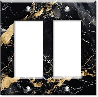 Art Plates - Decorative Light Switch Cover Plate - Wall Plate - 2 Gang Decora - Black & Gold Marble Print