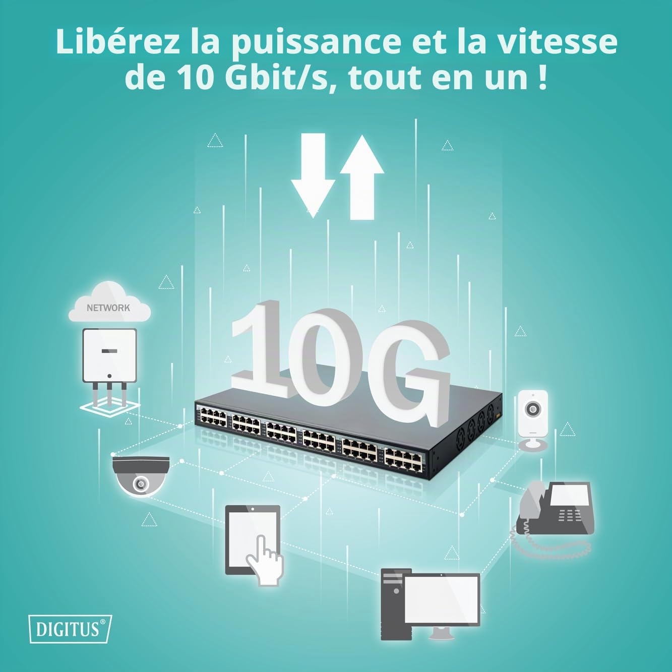 DIGITUS PoE+ Injecteur - 24 ports - IEEE802.3at - 10 Gbit/s - rack 19 pouces - 370 Watt total - jusqu'à 30 Watt/port