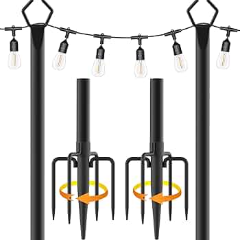 Aulimhti String Light Poles - 10Ft Metal Poles with Fork for Outdoor String Lights,2 Pack Light Poles Stand for Outside Garden,Patio,Wedding,Backyard,Deck,Party