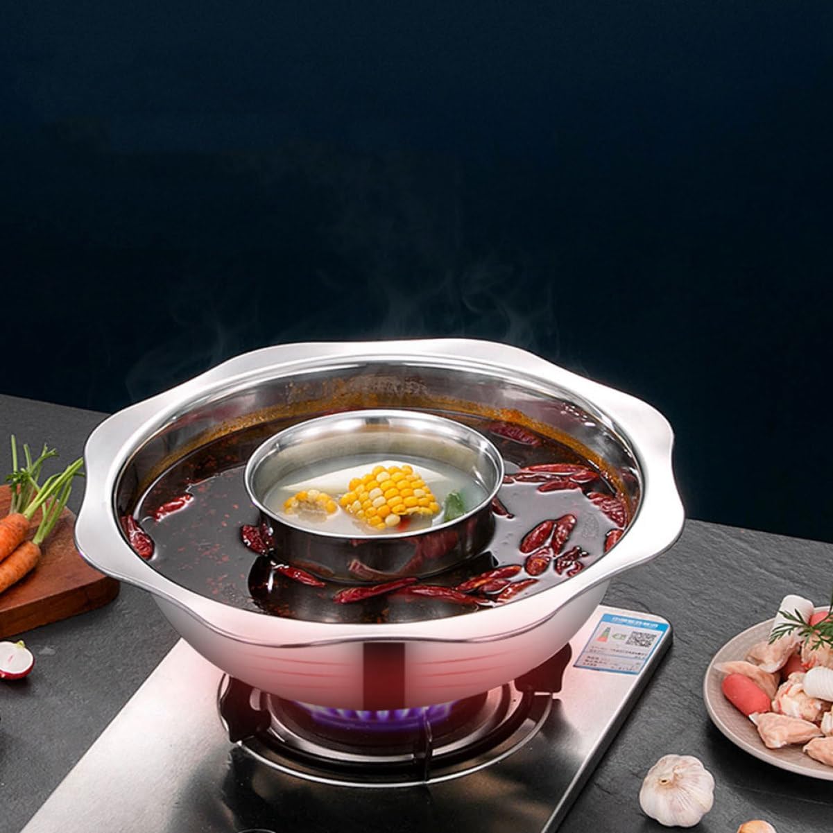 Stainless Steel Double Flavor Hot Pot Divider for Family Gatherings Induction Compatible Cooking Pot Enjoyment
