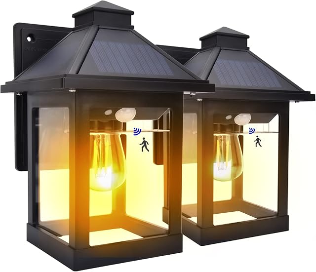Nodfens 2 Pack Solar Lights Outdoor Garden, Solar Security Lights Outdoor Motion Sensor with 3 Modes, IP65 Waterproof Security Lights Outdoor Motion Sensor Solar Powered for Wall Fence Yard and Front