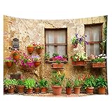 JAWO Tuscan Tapestry, Street Decorated with Flowers in Italy Wall Tapestry, Tapestry Wall Hanging fo