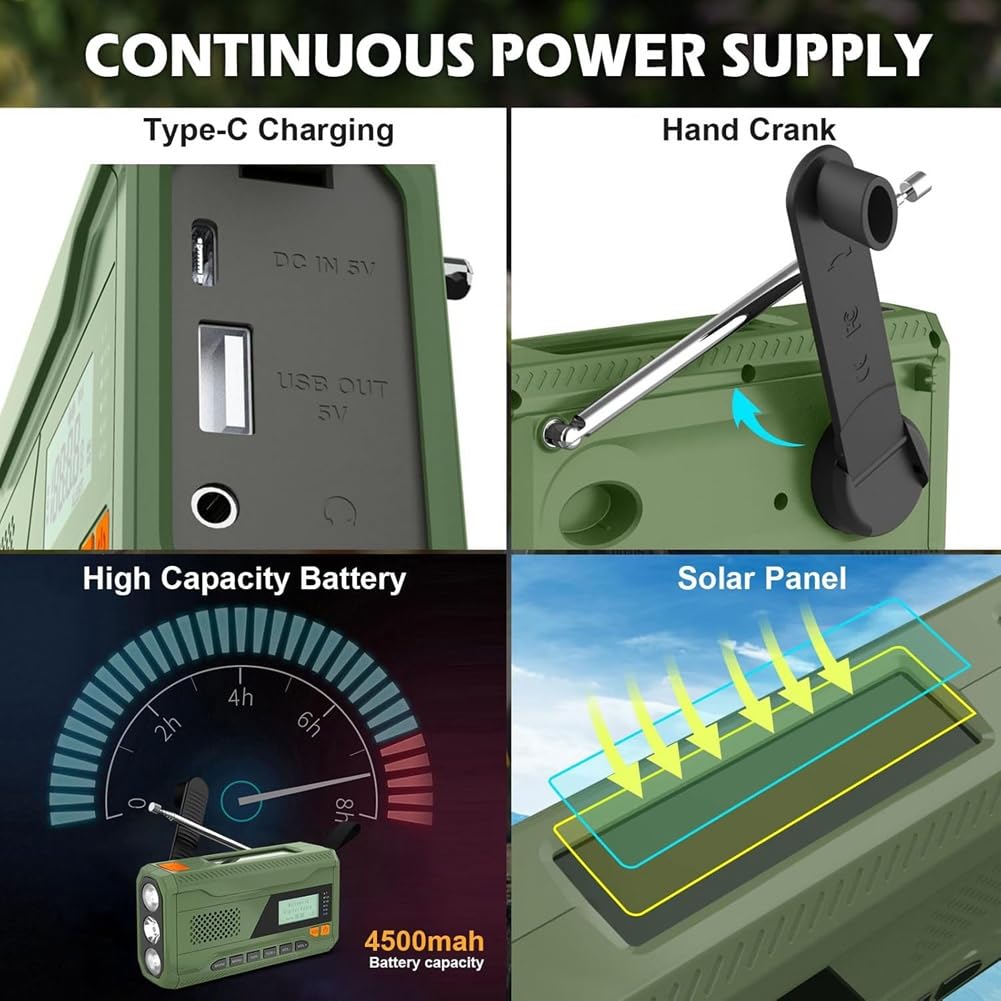 Mini korba ręczna radio Bluetooth +//radio FM 4500 mAh zasilane energią słoneczną radio awaryjne z latarką LED, alarm SOS